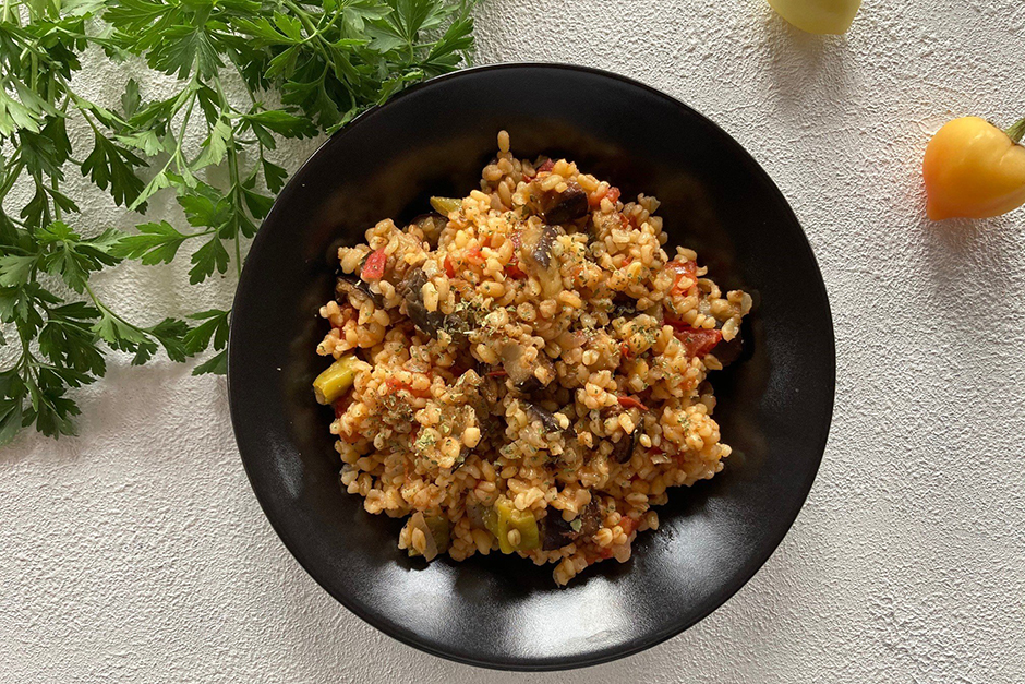 Patlıcanlı Bulgur Pilavı